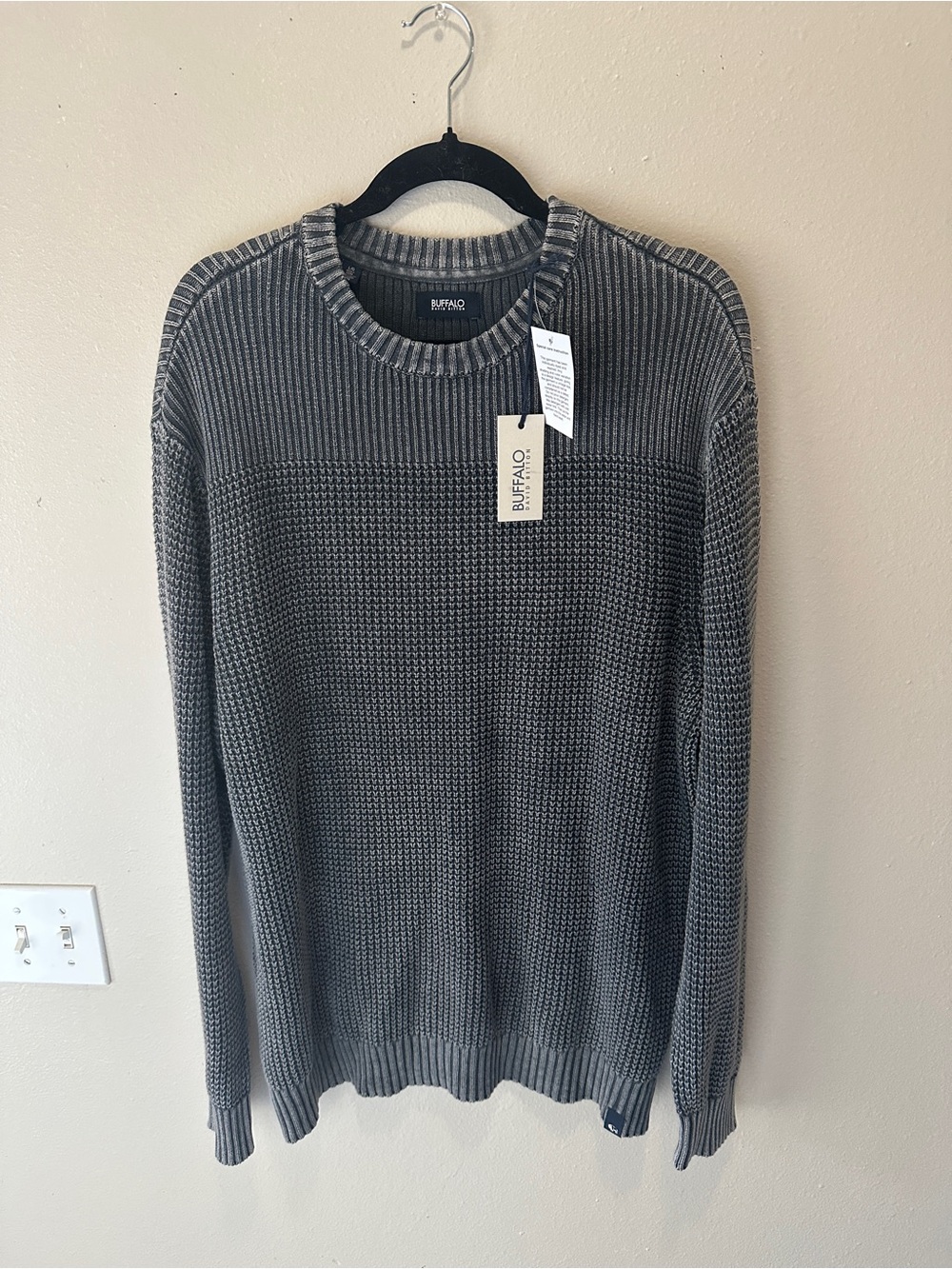 Buffalo David Bitton Men's Charcoal Gray Textured Crewneck Sweater